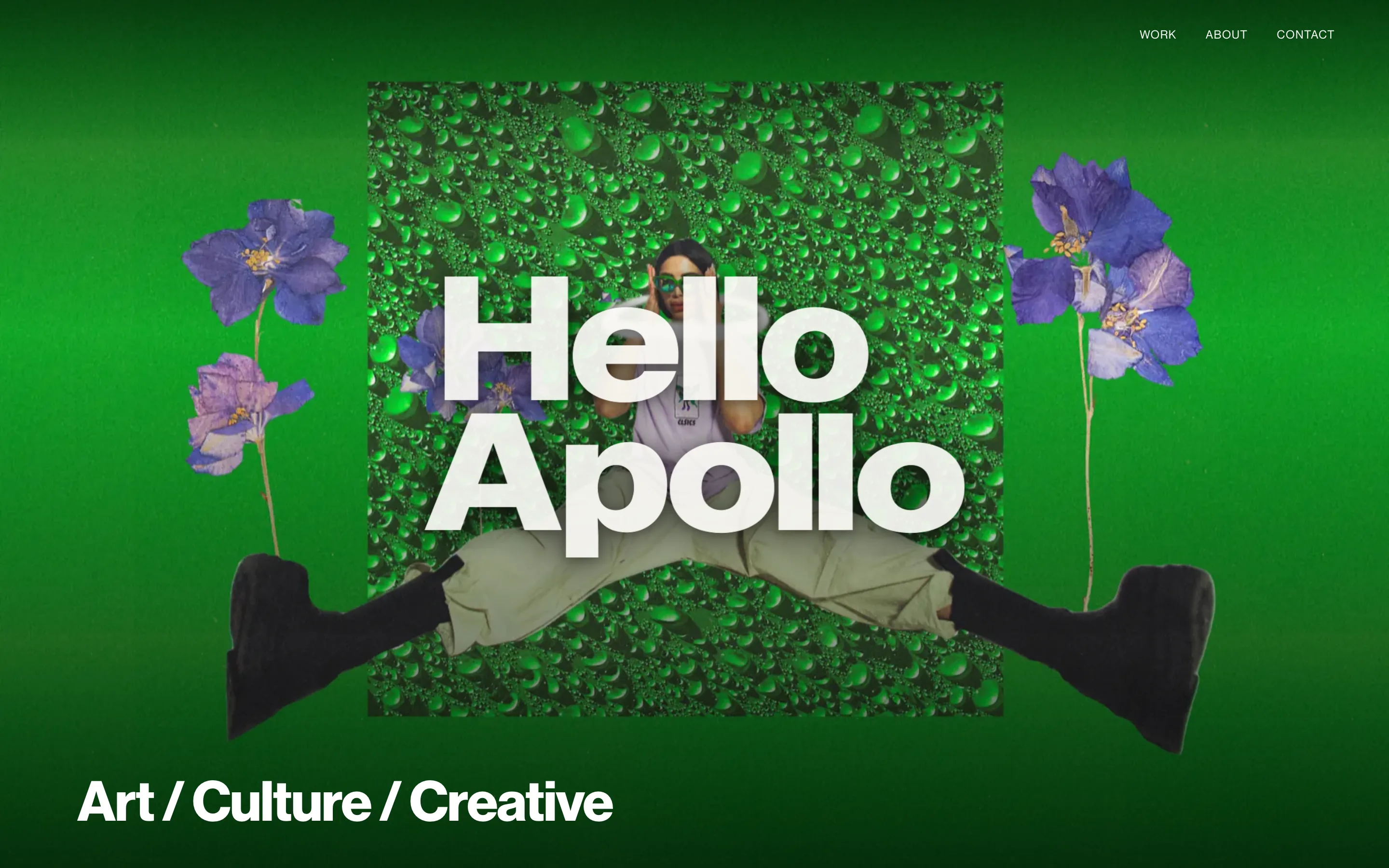 The Hello Apollo site we built, a full bleed hero with the studio name set in heavy type.
