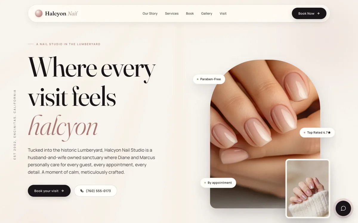 The Halcyon Nail Studio website
