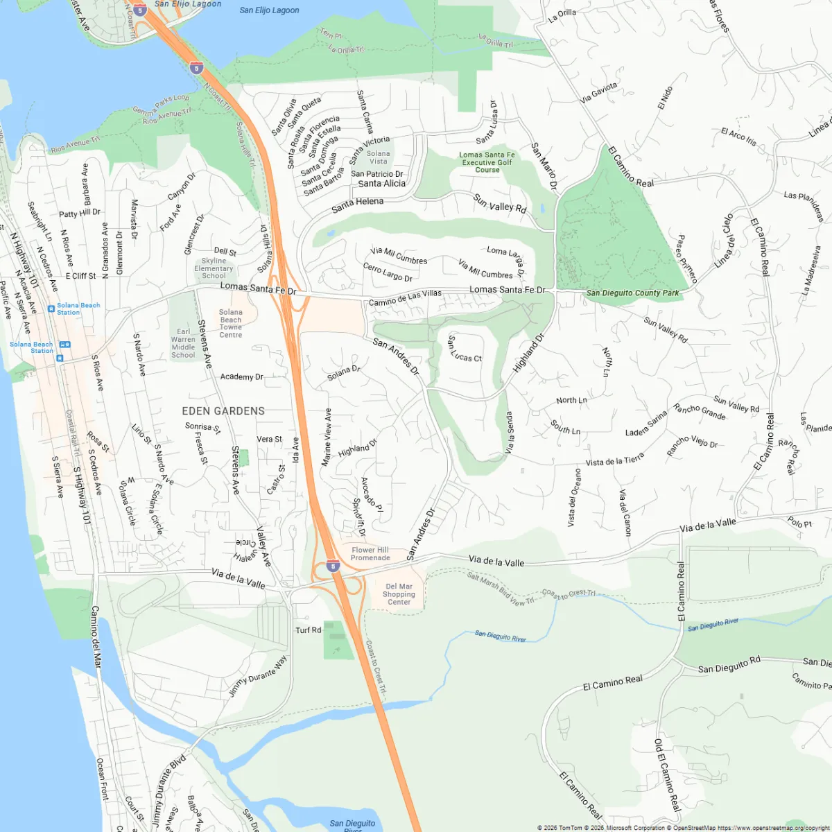 Map of Solana Beach and Del Mar with a grid of rank scan points