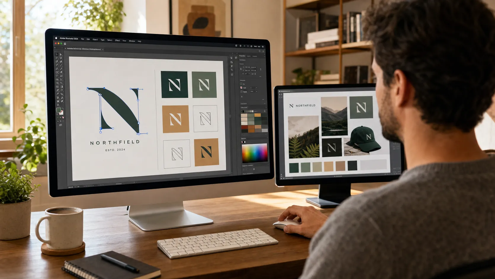 Designer working on a logo in Adobe Illustrator
